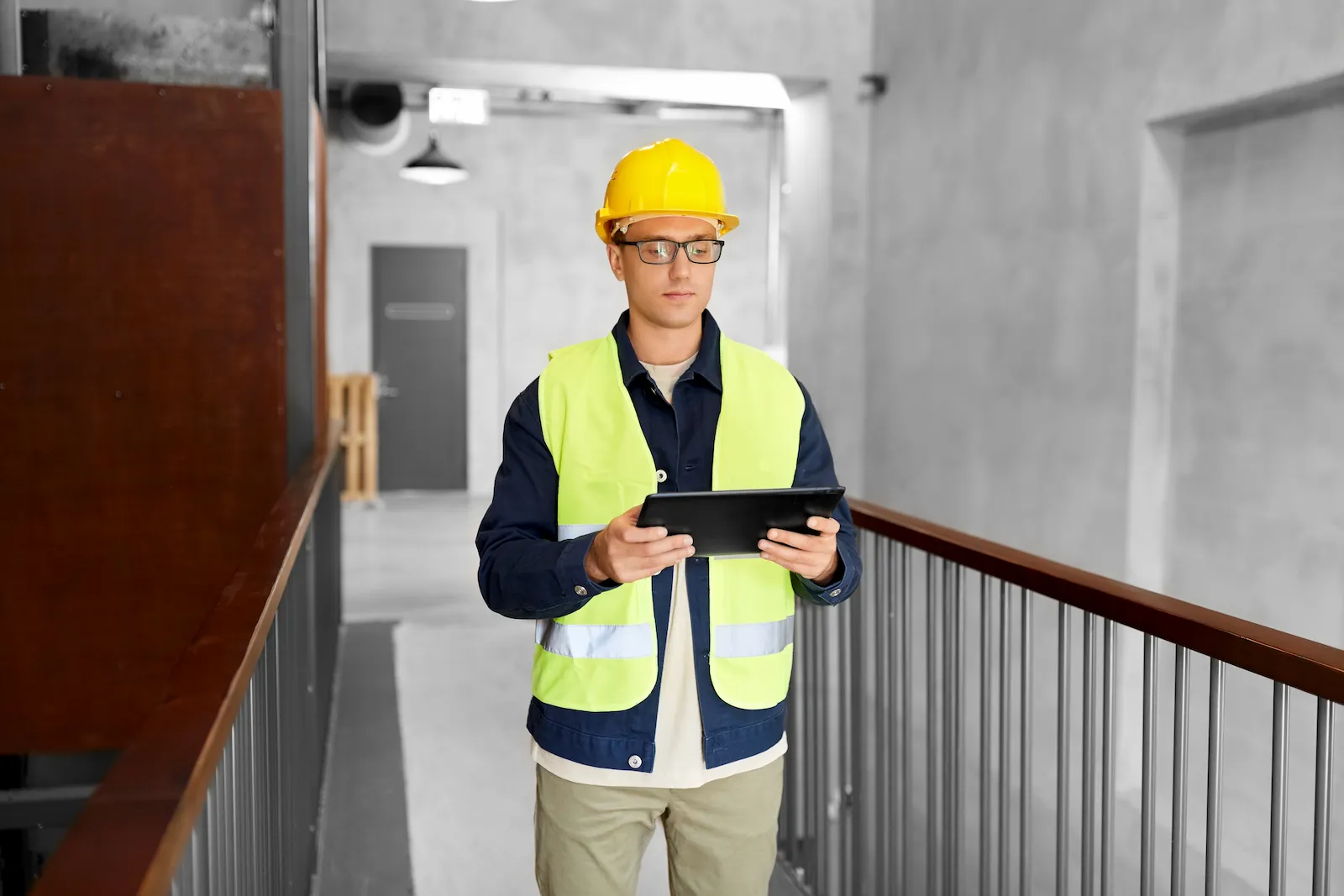 An auditor completing an inspection checklist on a tablet on site