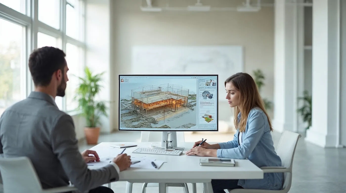 Star-Knowledge Engineering Services BIM modeling specialists utilizing advanced 3D building information modeling software during a structural coordination review.