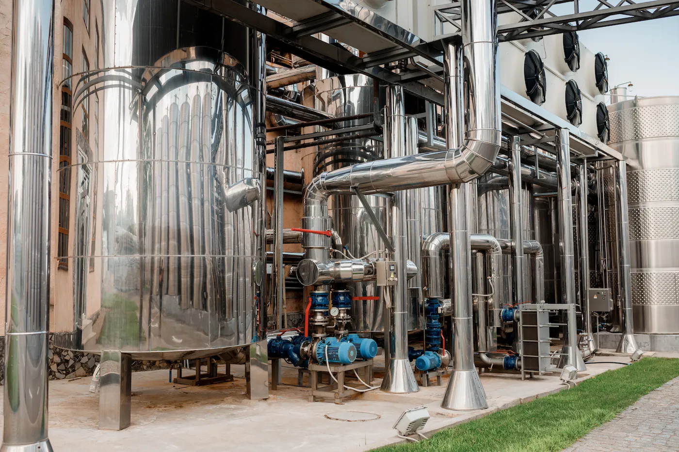 Process vessels and piping at an industrial plant