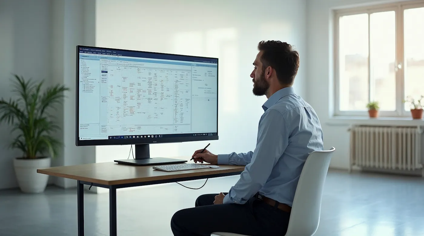 A process flowsheet simulation with stream data tables on a wide monitor