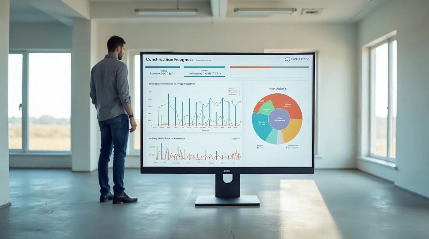 A construction progress dashboard with automatically detected variances highlighted